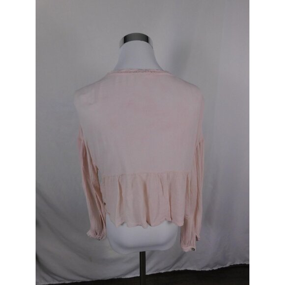 ICON Blouse Womens One Size Pink Crochet Lace Boho V Neck Long Sleeve Peplum - Picture 7 of 12